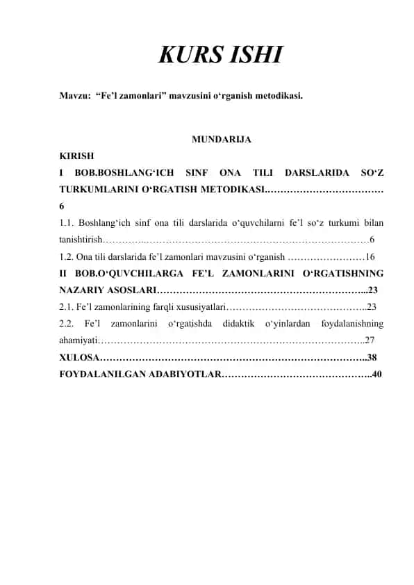 “Fe’l zamonlari” mavzusini o‘rganish metodikasi.
