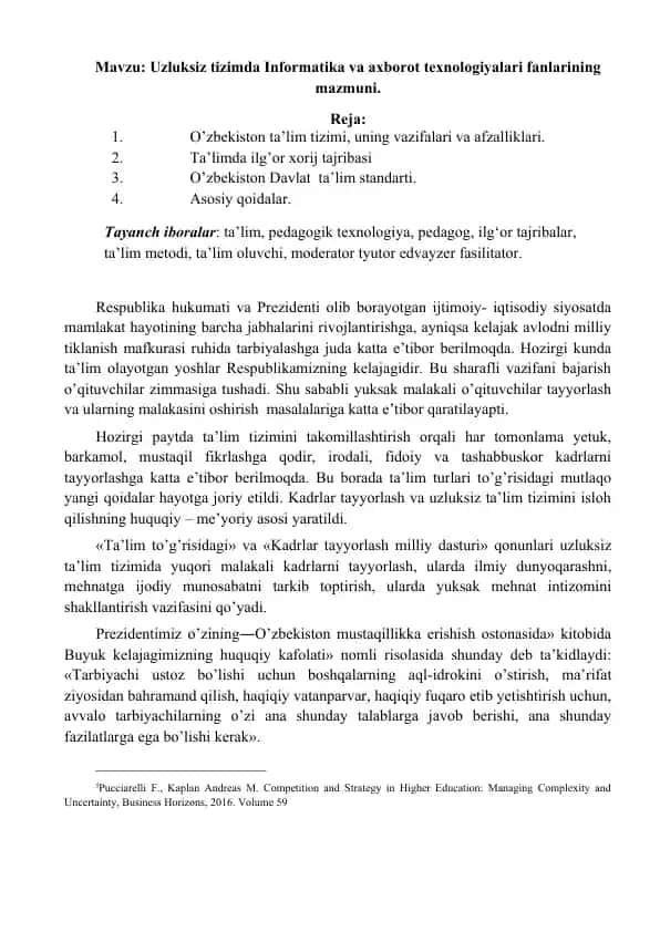 Ta'lim tizimining mazmuni