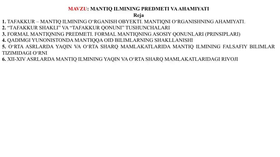 MANTIQQA OID BILIMLARNING SHAKLLANISHI