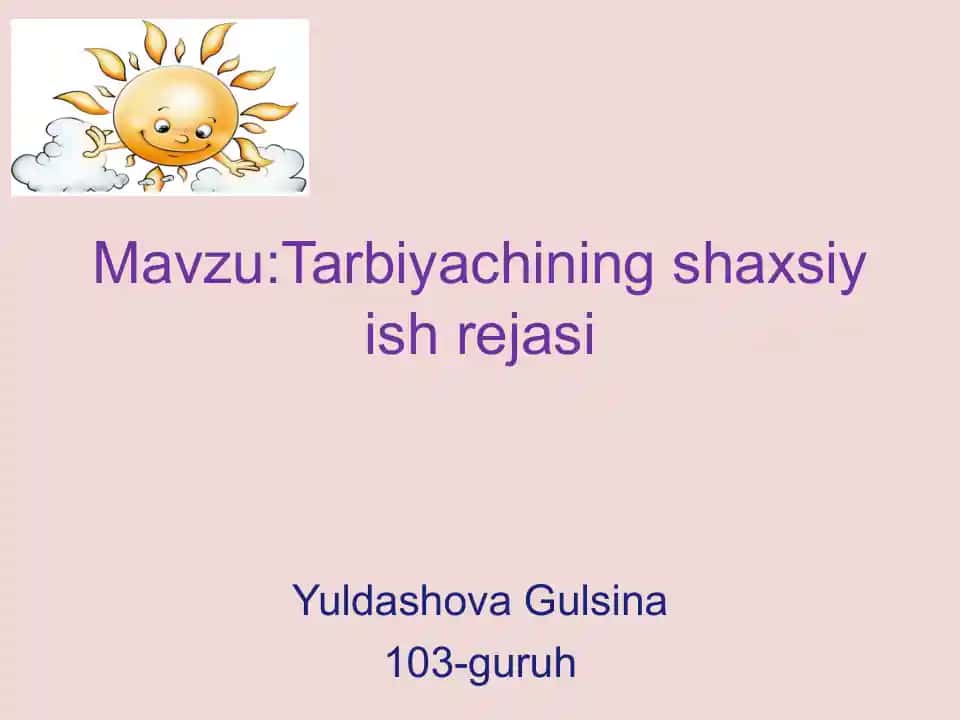Tarbiyachining shaxsiy ish rejasi