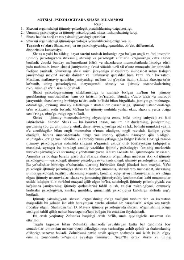 SOTSIAL PSIXOLOGIYADA SHAXS MUAMMOSI