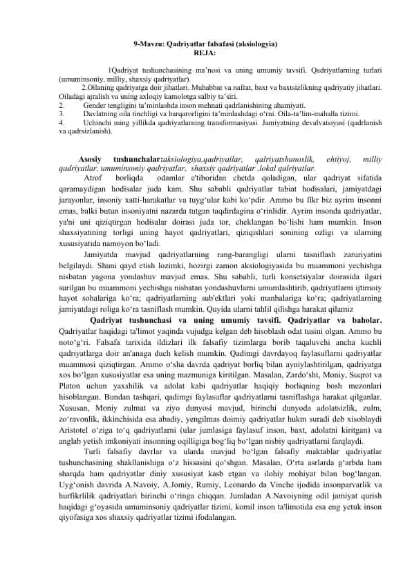 Qadriyatlar falsafasi (Aksiologiya)
