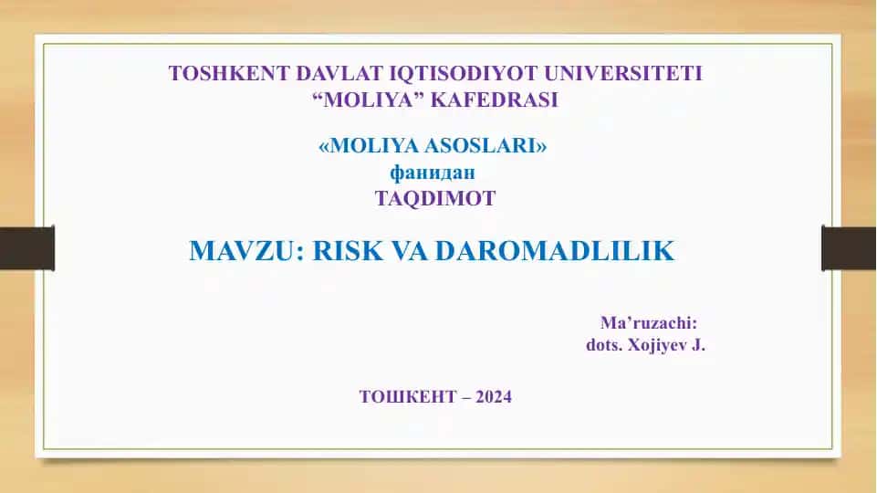 Risk va Daromadlik