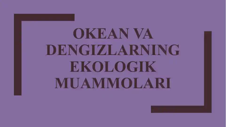 Okean va Dengizlarning Ekologik Muammolari