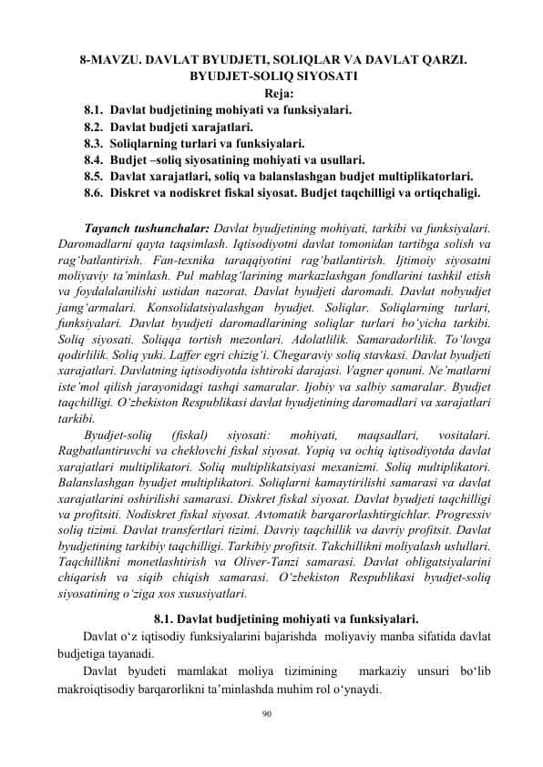 Davlat byudjeti, soliqlar va davlat qarzi