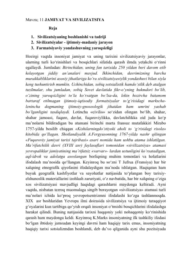 11 JAMIYAT VA SIVILIZATSIYA