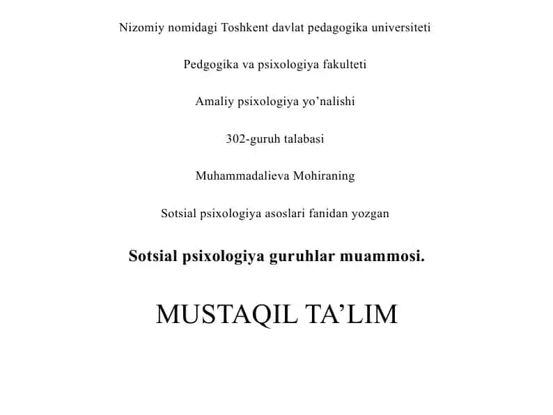 Ijtimoiy Guruhlar va Sotsial Psixologiya