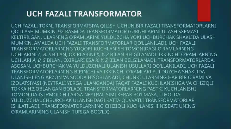 Uch Fazali transformator