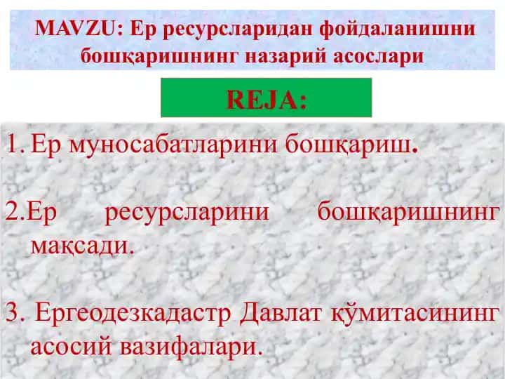 Ер ресурсларидан фойдаланишни бошқаришнинг назарий асослари