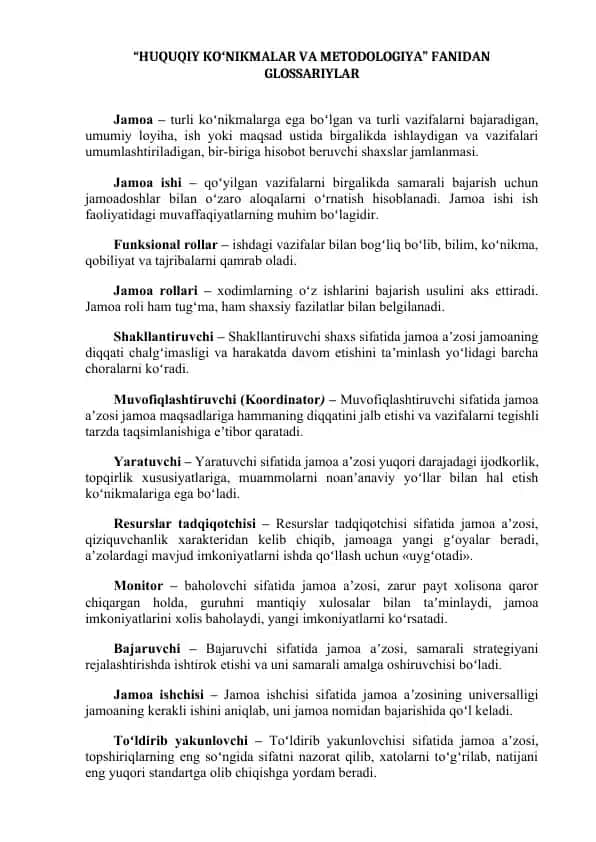 HUQUQIY KOʻNIKMALAR VA METODOLOGIYA FANIDAN GLOSSARIYLAR