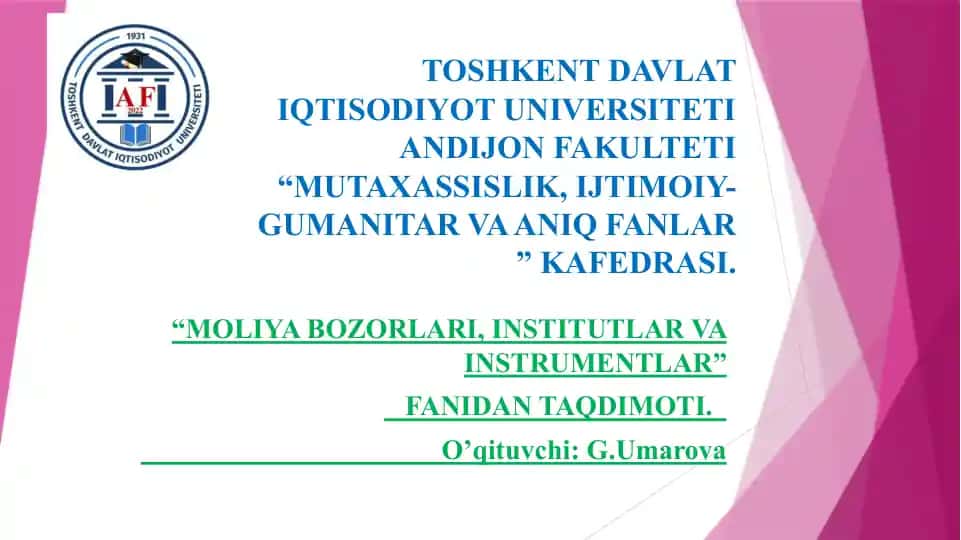 Moliya bozorlarining modellari va ularning xususiyatlari