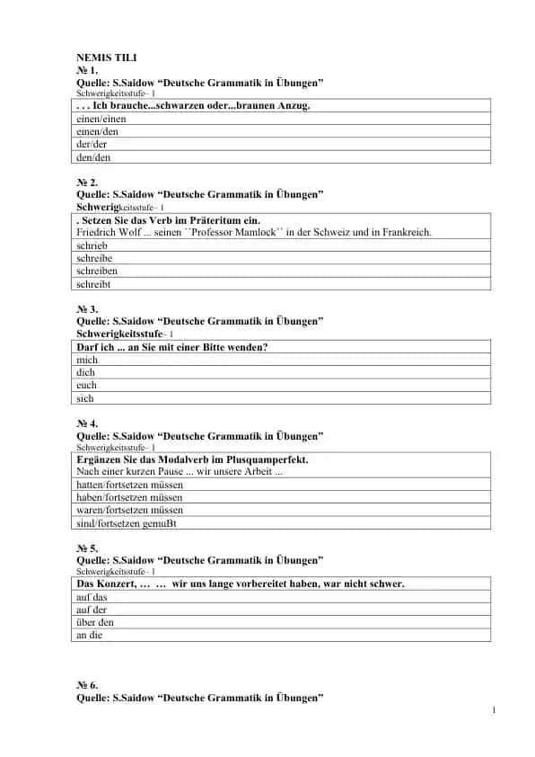 Deutsche Grammatik in Übungen