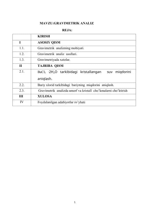Gravimetrik analiz kurs ishi