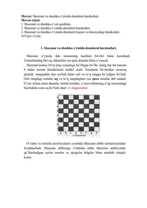 Shaxmat va shashka o‘yinida donalarni harakatlari