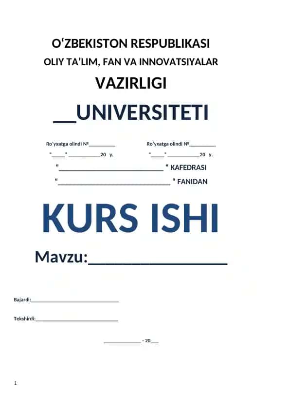 O’zbekiston tarixi bo’yicha kurs ishi
