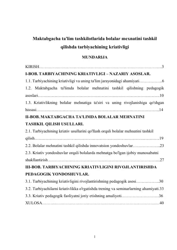 Maktabgacha ta'lim tashkilotlarida bolalar mehnatini tashkil qilishda tarbiyachining kriativligi