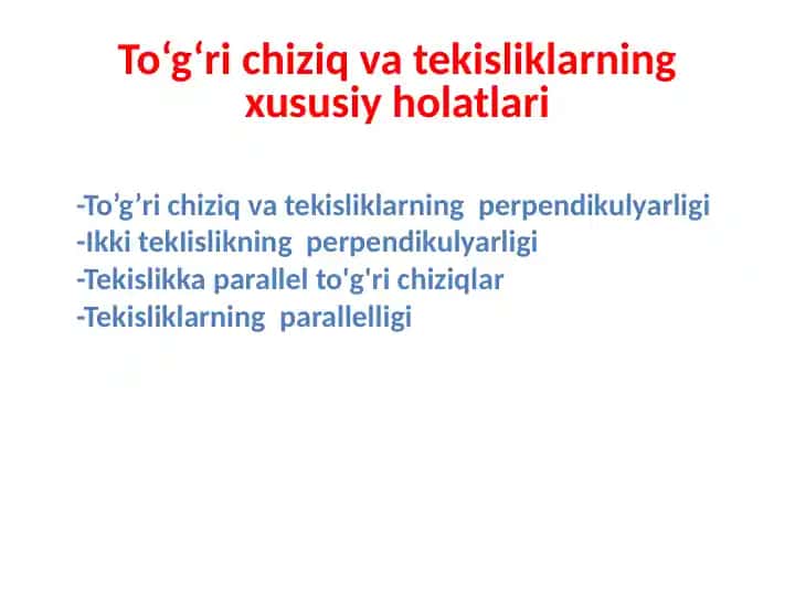 To‘g‘ri chiziq va tekisliklar