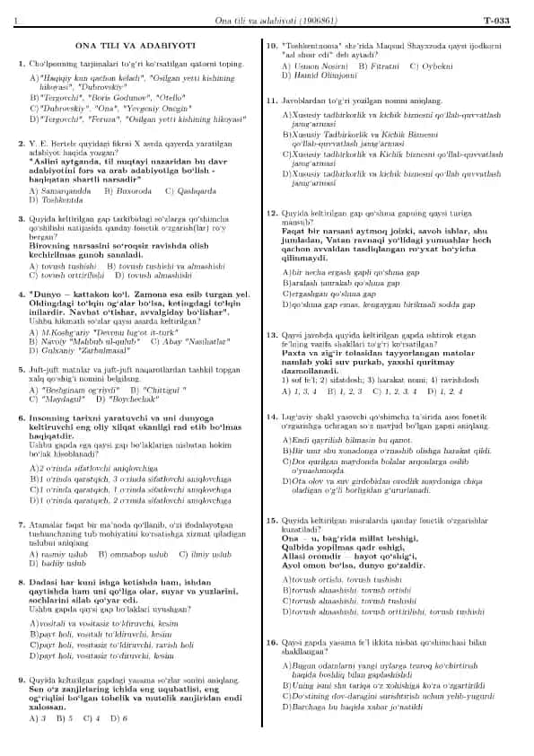 Biologiya kimyo ona tili adabiyot dan 2015 VARIANT TEST 10 ta