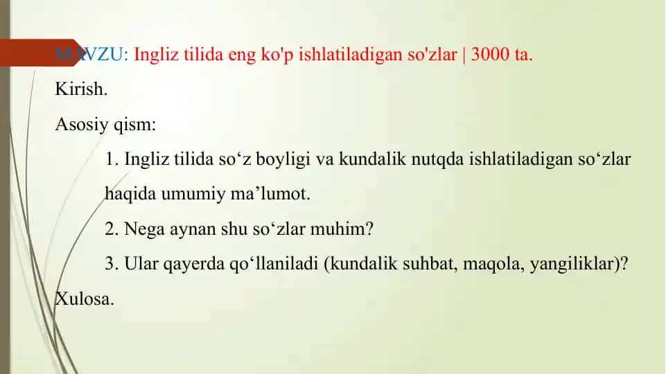 Ingliz tilida eng ko'p ishlatiladigan so'zlar