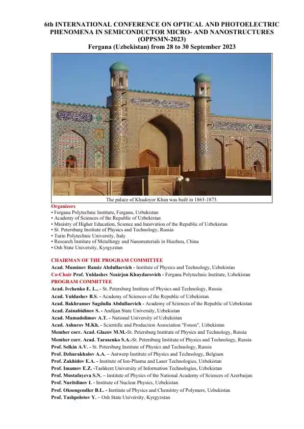 6th INTERNATIONAL CONFERENCE ON OPTICAL AND PHOTOELECTRIC PHENOMENA IN SEMICONDUCTOR MICRO- AND NANOSTRUCTURES (OPPSMN-2023)
