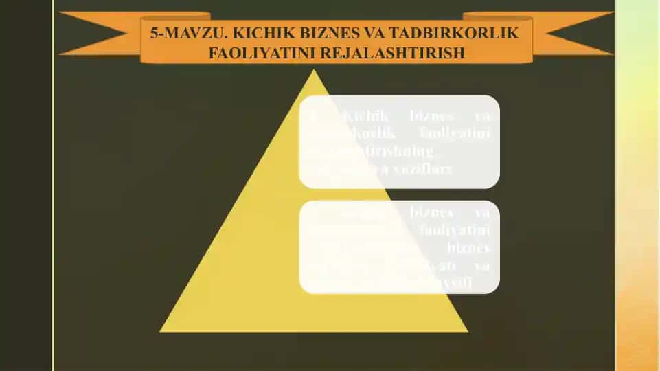 Kichik biznes va tadbirkorlik faoliyatini rejalashtirish