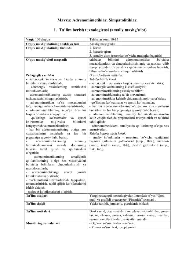 Adrenomimetiklar va Sympatholytiklar
