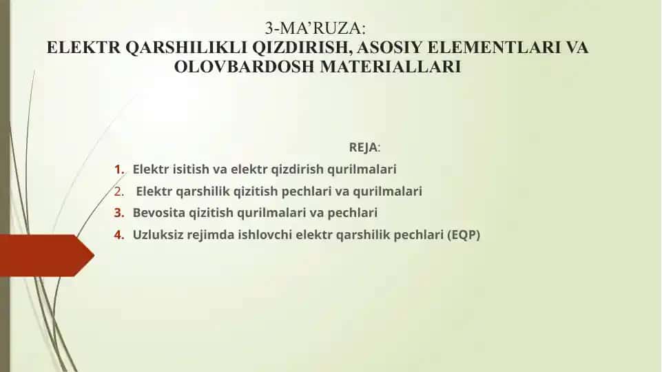 Elektr Qarshilikli Qizdirish Va Isitish Qurilmalari