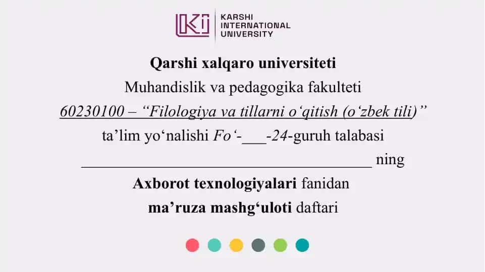 Filologiya va tillar ni o‘qitish (o‘zbek tili)