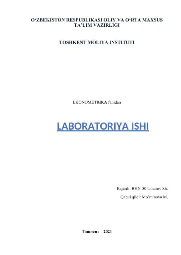KO’P OMILLI EKONOMETRIK TAHLIL LABORATORIYA ISHI-2