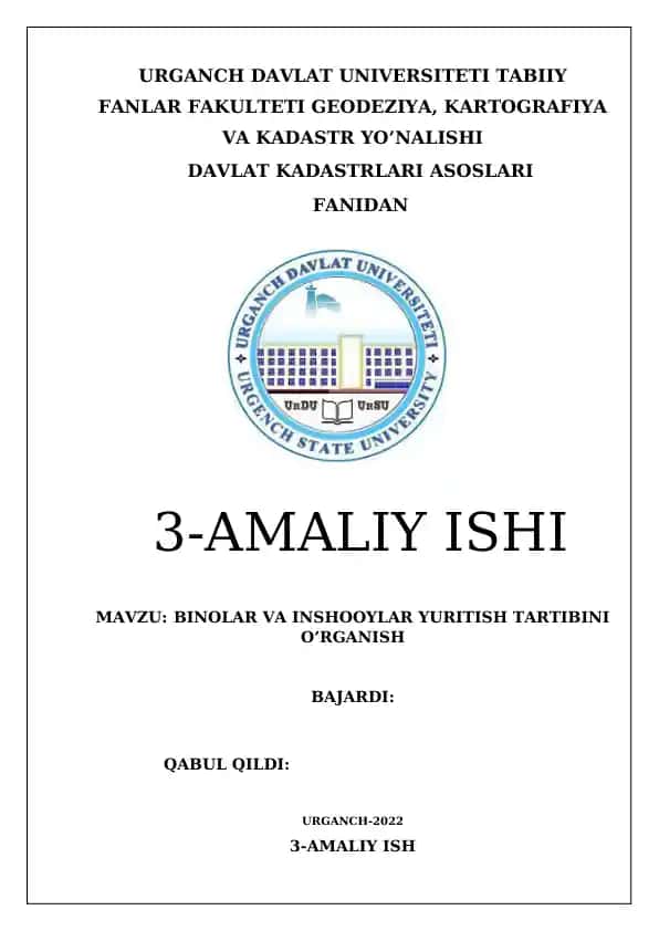 Binolar va inshootlar davlat kadastrini yuritish tartibi bilan tanishish