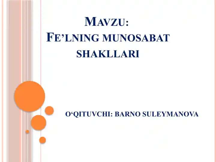Fe’lning munosabat shakllari