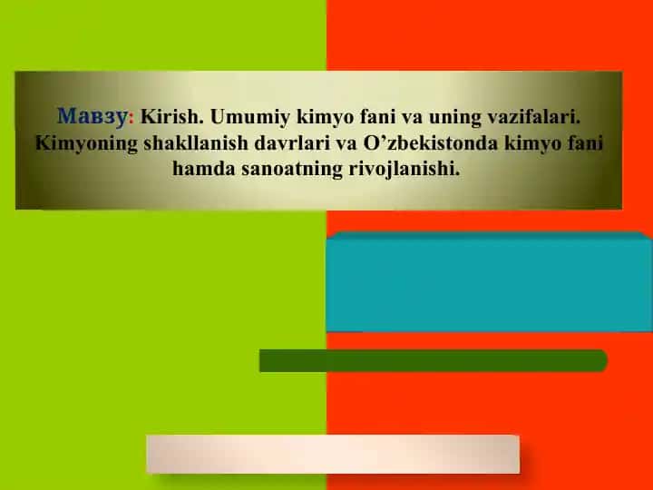 Kimyo fanining mohiyati va o'zbekistondagi rivojlanishi