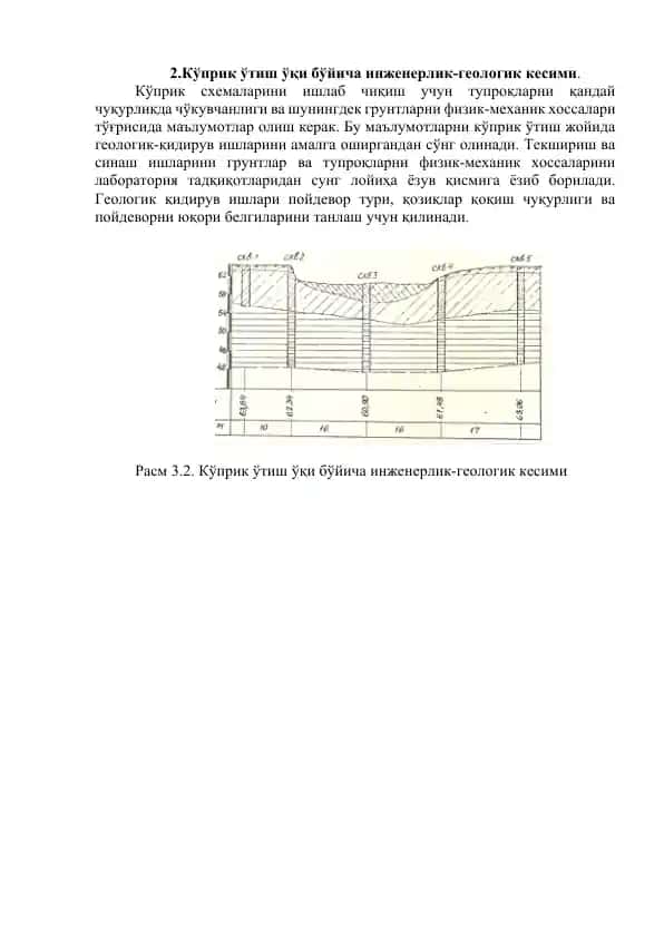 Kўприк ўтиш ўқи бўйича инженерлик-геологик кесимi