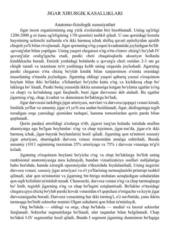 Jigar xirurgik kasalliklari