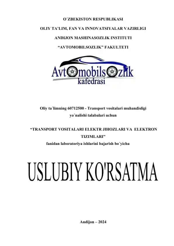 Transport Vositalari Elektr Jihozlari va Elektron Tizimlari