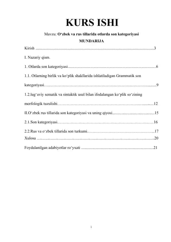 O‘zbek va rus tillarida otlarda son kategoriyasi