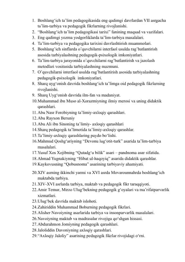 Boshlang'ich ta'lim pedagogikasi tarixi