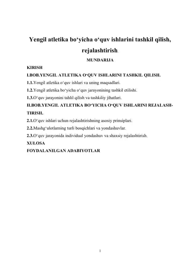 Yengil atletika bo‘yicha o‘quv ishlari