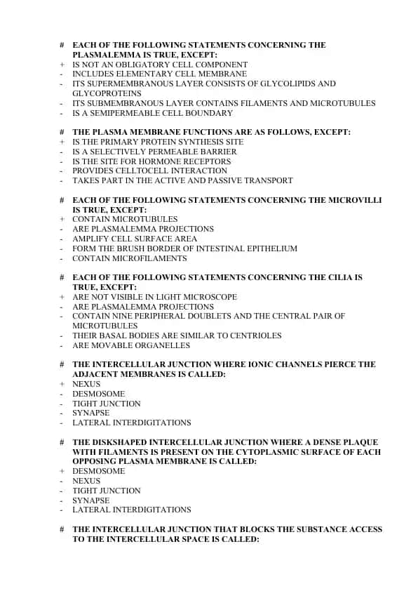 Cell Membrane Structures Quiz