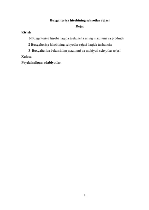 Buxgalteriya hisobining schyotlar rejasi
