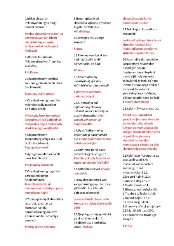 Makroiqtisodiyot fanidan test savollar