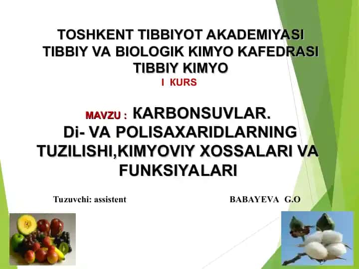 Karbonsuvlar: Di- va Polisaxaridların Tuzilishi, Kimyoviy Xossalari va Funksiyalari