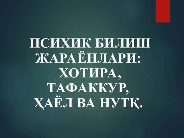 ПСИХИК БИЛИШ ЖАРАЁНЛАРИ:ХОТИРА, ТАФАККУР,ҲАЁЛ ВА НУТҚ