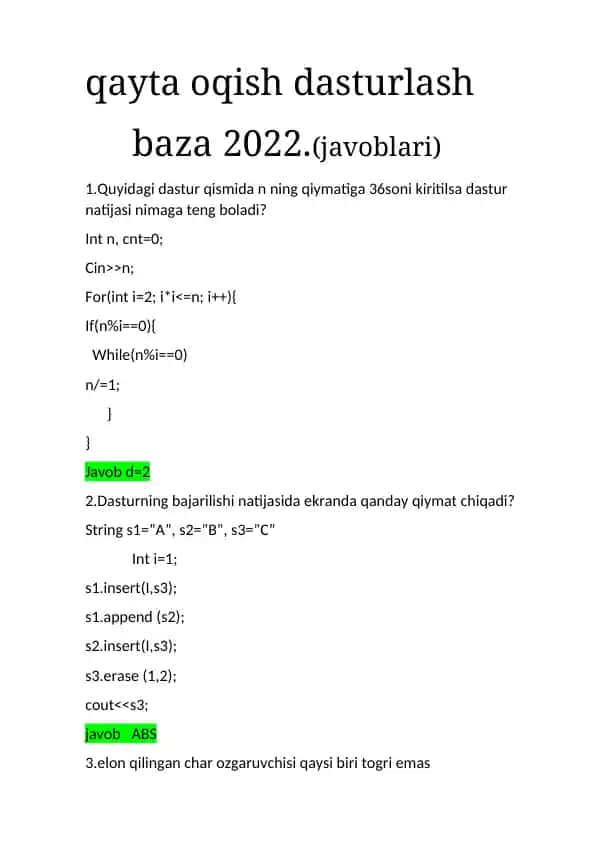 C++ dasturlash tilida operatorlar