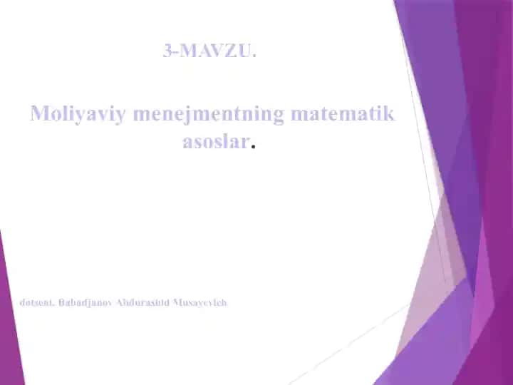 Moliyaviy menejmentning matematik asoslar