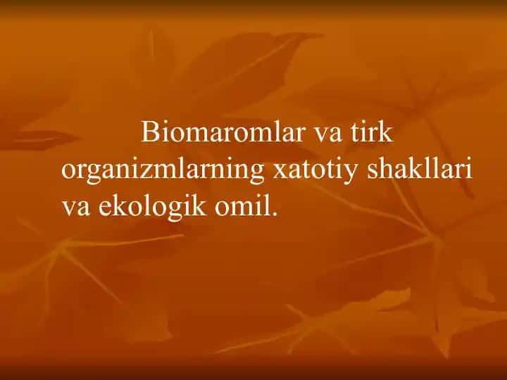 Biomaromlar va tirik organizmlarning xatotiy shakllari va ekologik omil
