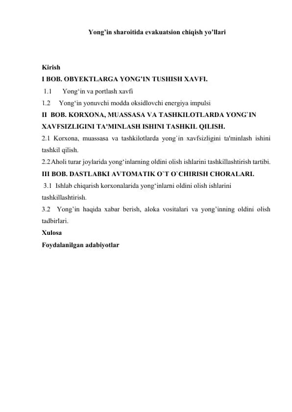 Yong’in sharoitida evakuatsion chiqish yo’llari