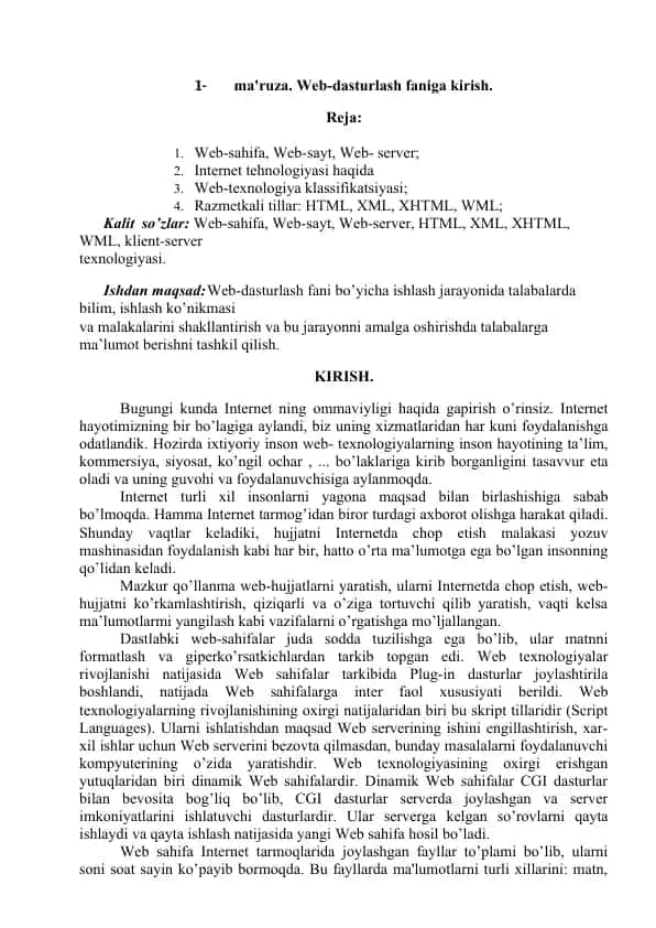 Web-dasturlash faniga kirish