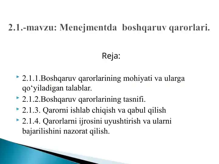 Menejmentda boshqaruv qarorlari