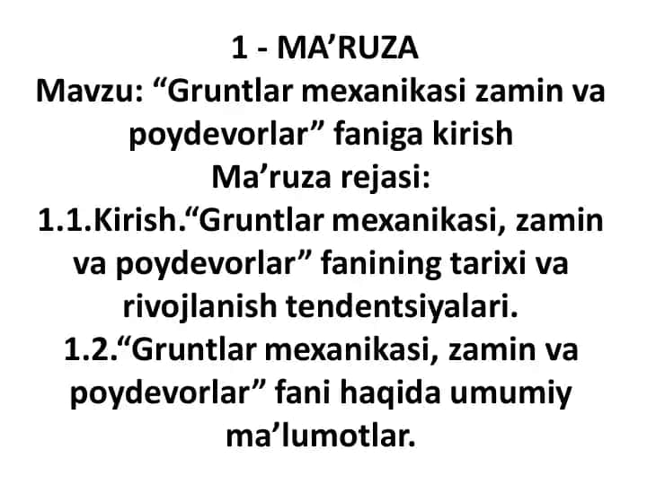 "Gruntlar mexanikasi zamin va poydevorlar"